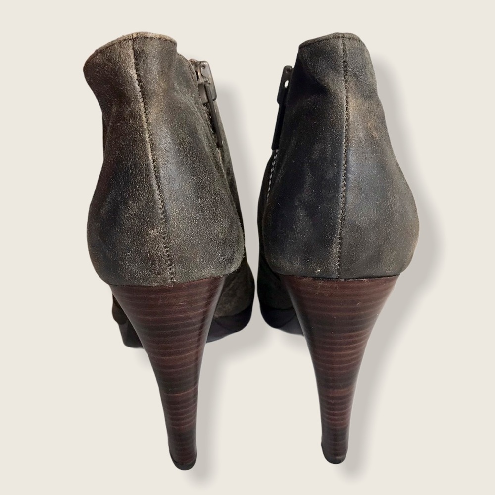 Frye Harlow Campus Tan Suede Heeled Ankle Booties - Picture 9 of 14
